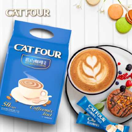 Catfour咖啡蓝山风味咖啡三合一咖啡速溶黑咖啡粉饮品袋装40条杯